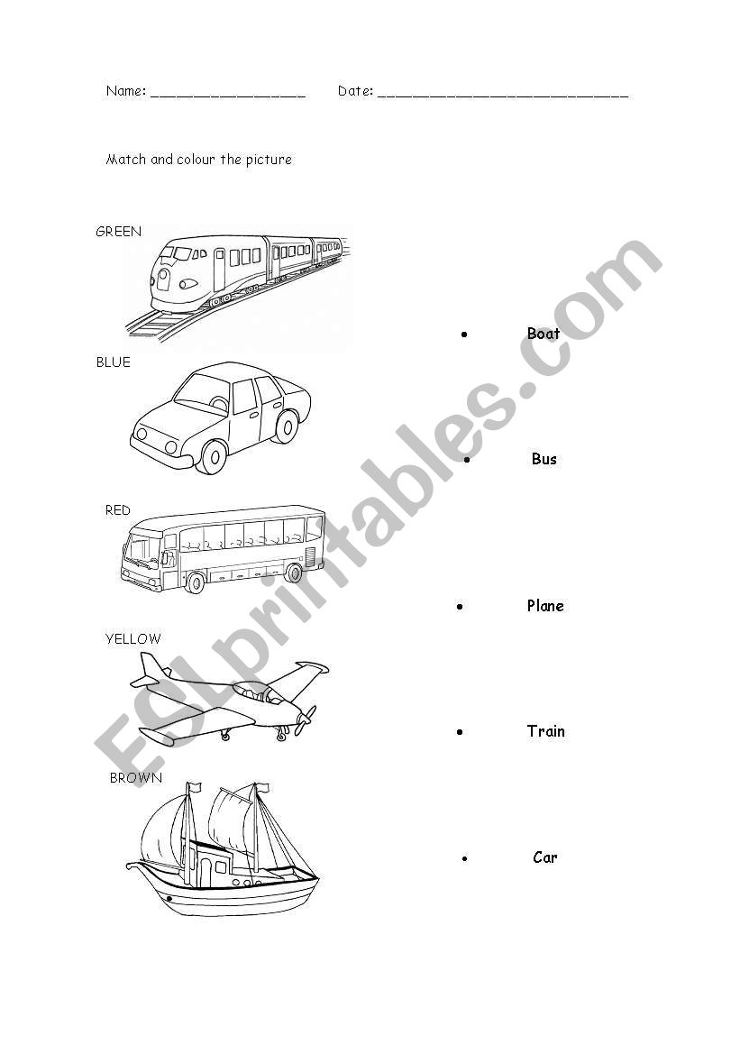 means of transportation worksheet