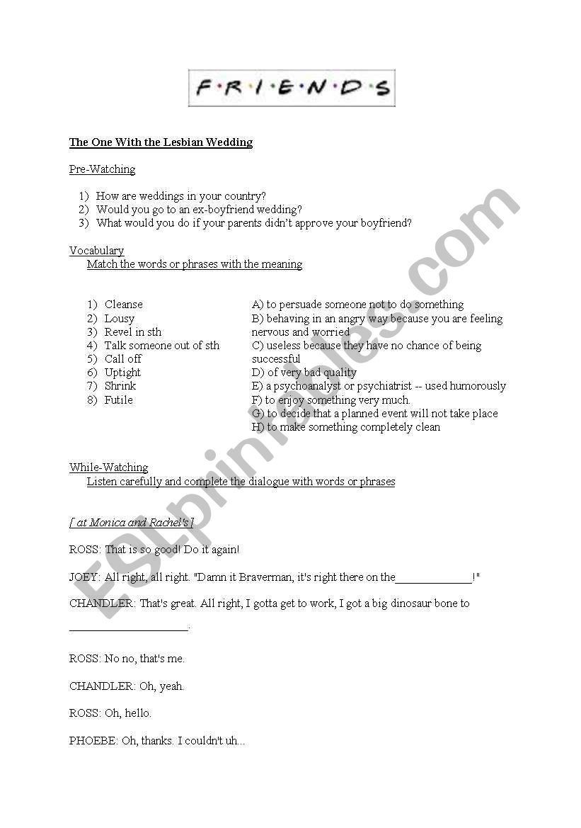 Friends episode activity worksheet