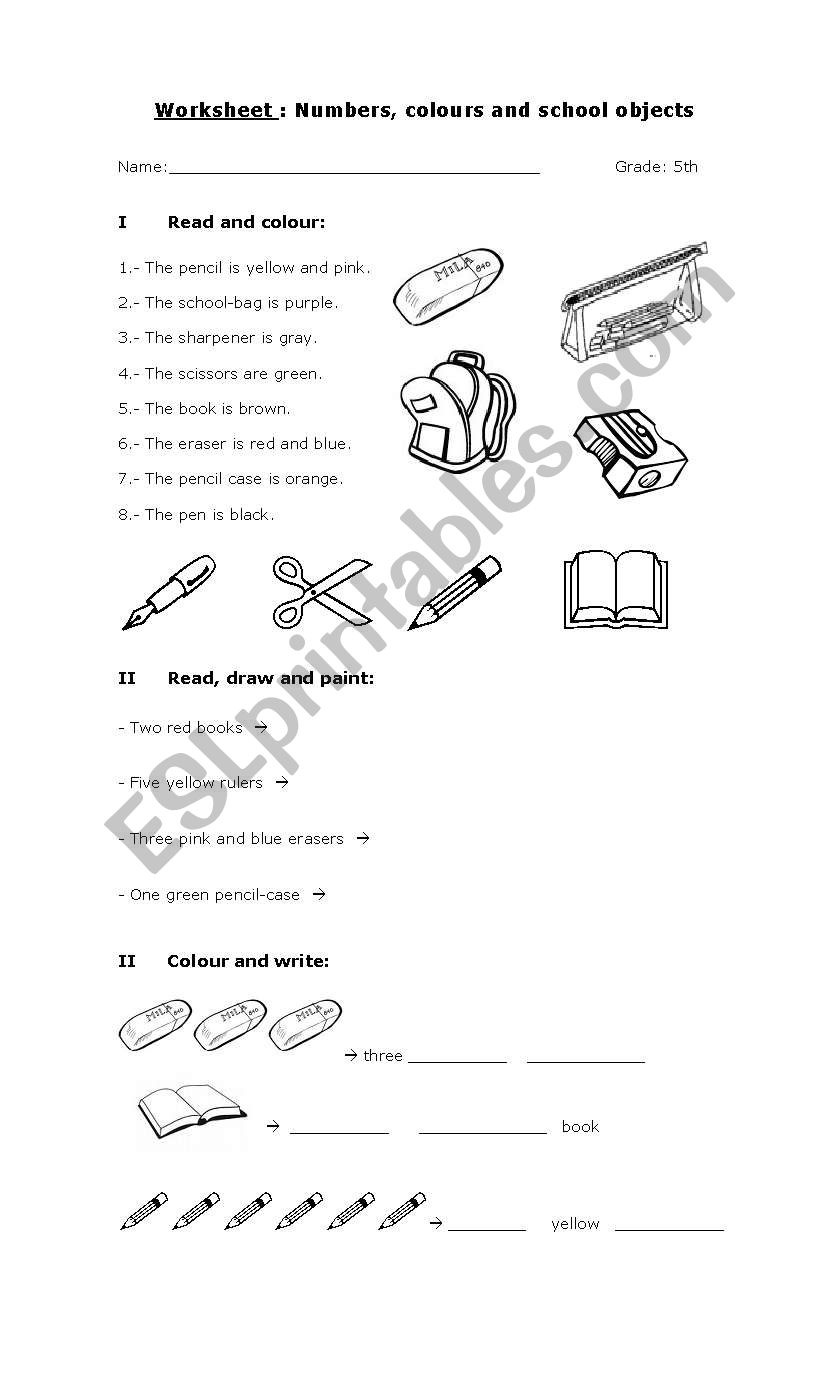 school objects worksheet