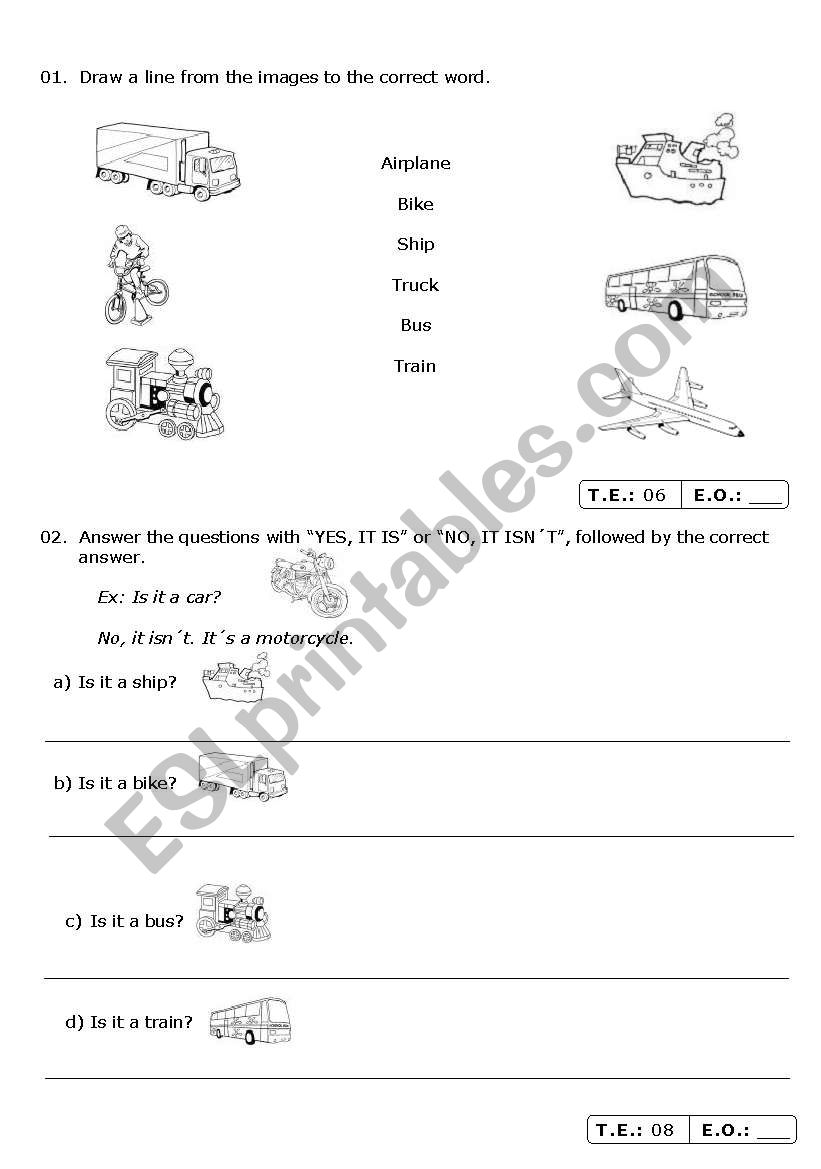 2nd Grade Test verb to be in the simple present + vehicles and colors