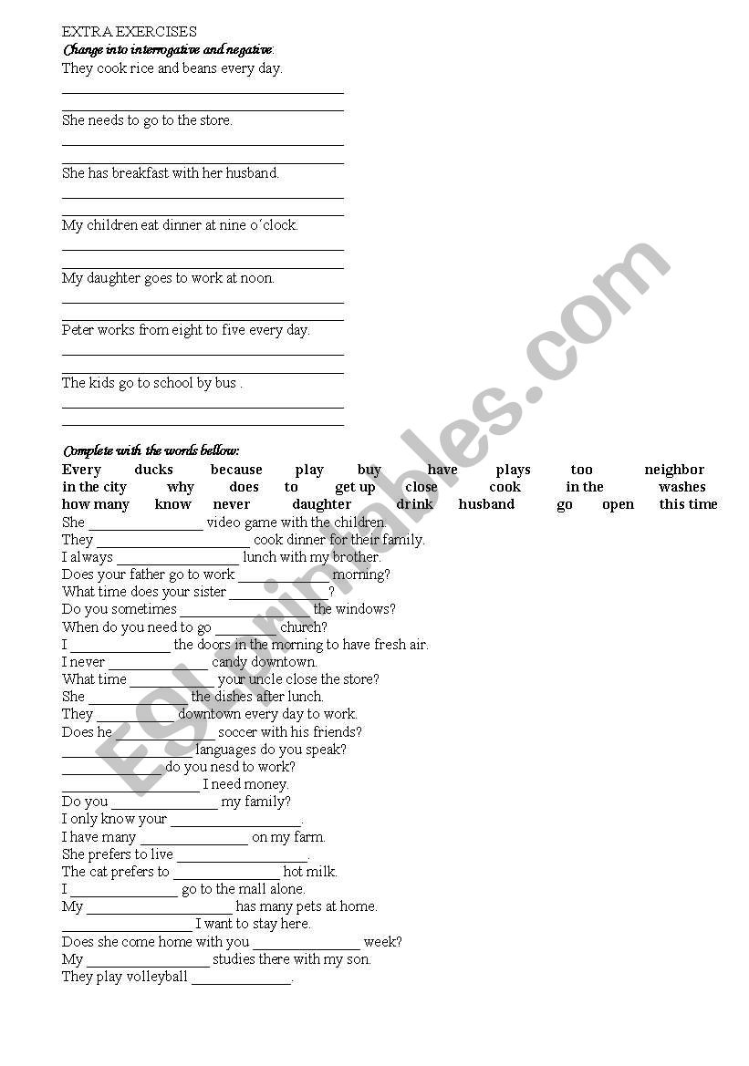 Simple Present Exercises worksheet