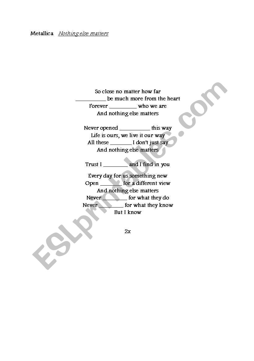 Metallica worksheet