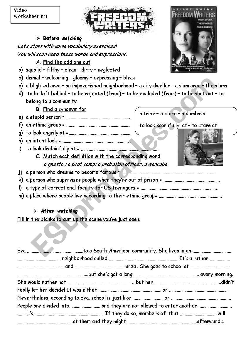 FREEDOM wRITERS worksheet