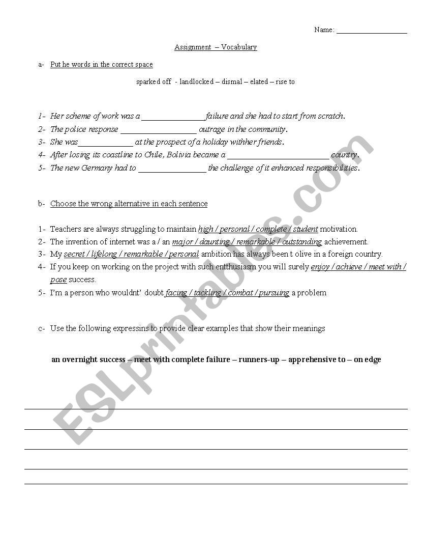 Vacabulary Assignment worksheet