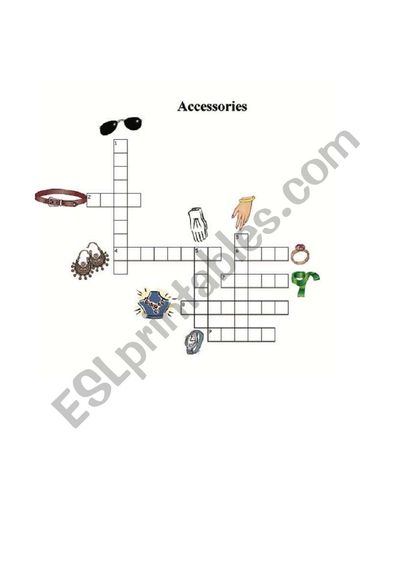 accessories crossword worksheet
