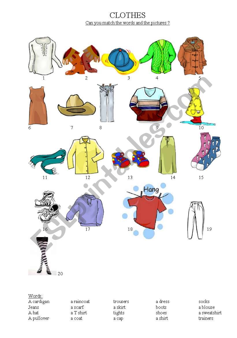 clothes: match the words and the pictures!