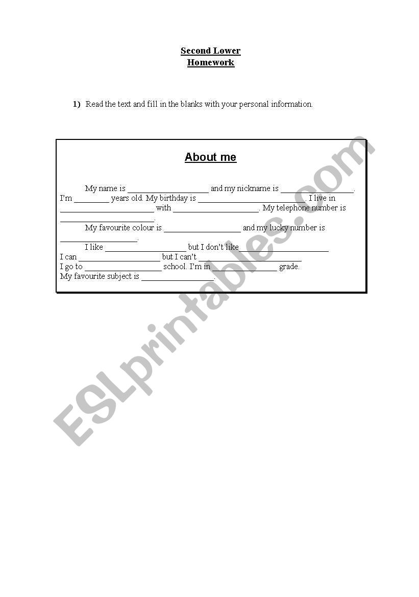 Personal information worksheet