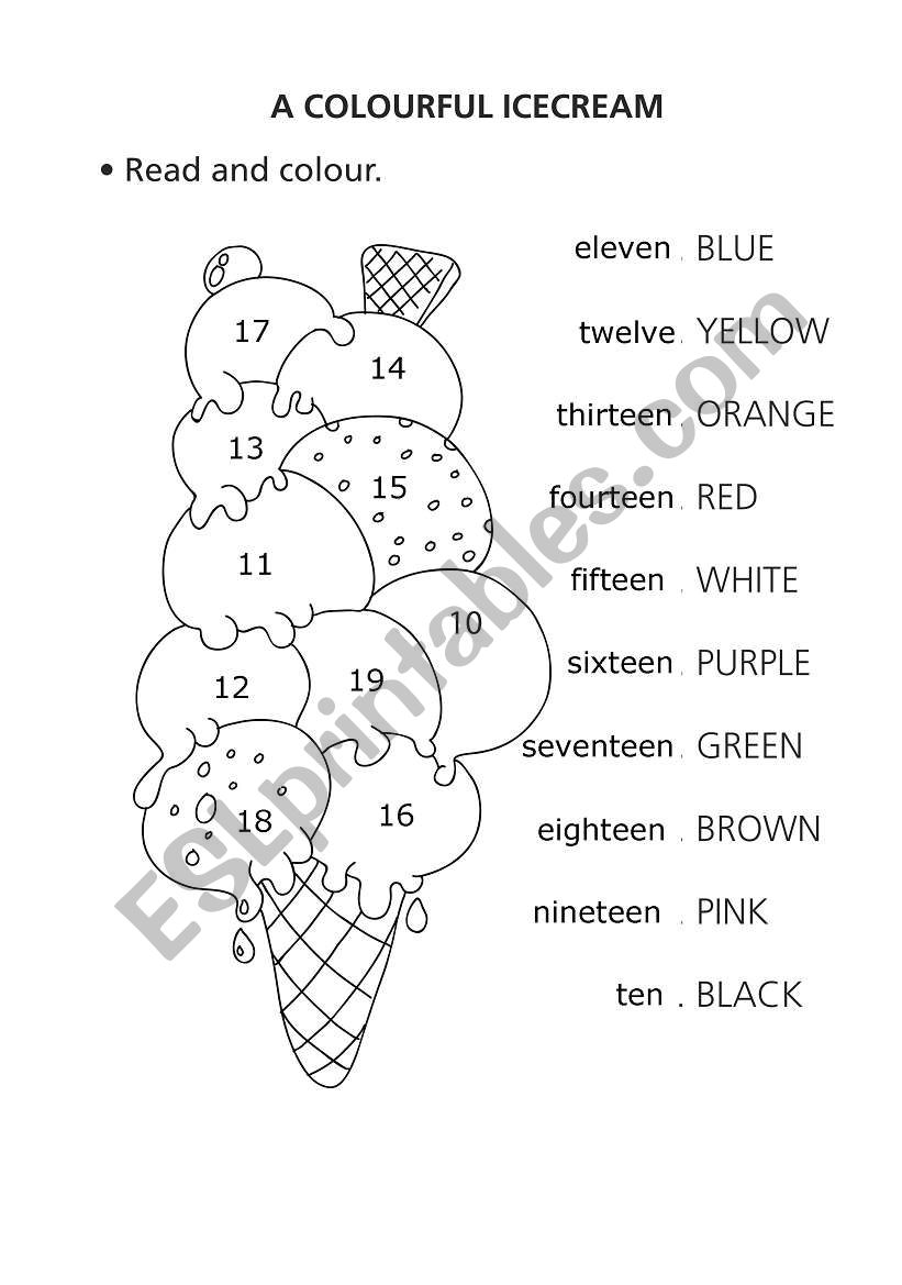 a colourful icecream worksheet