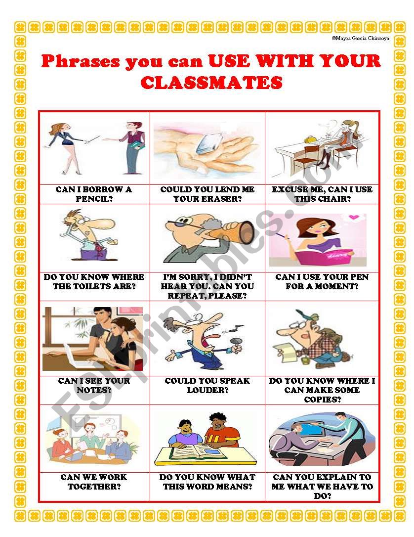 CLASSROOM POSTER OF PHRASES STUDENTS CAN USE WITH CLASSMATES