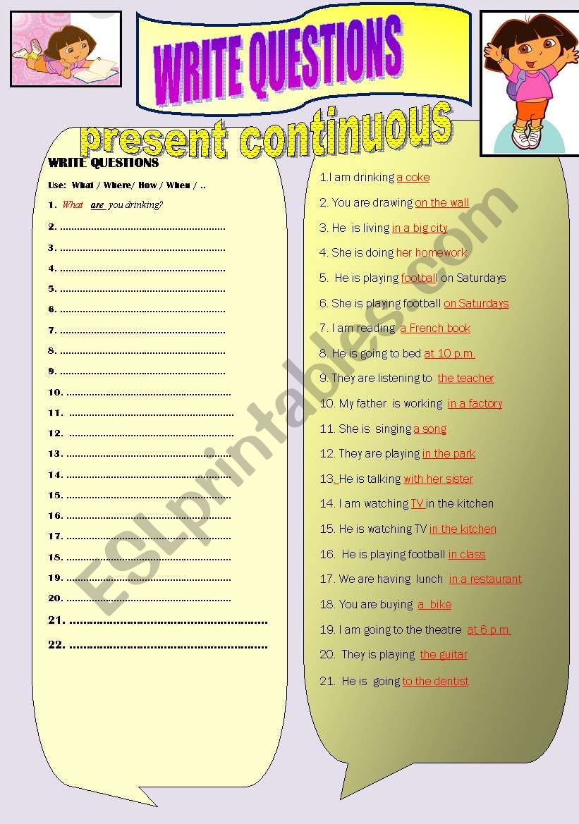 WH- QUESTIONS in PRESENT CONTINUOUS