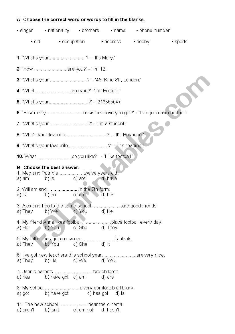 Revision exercises worksheet