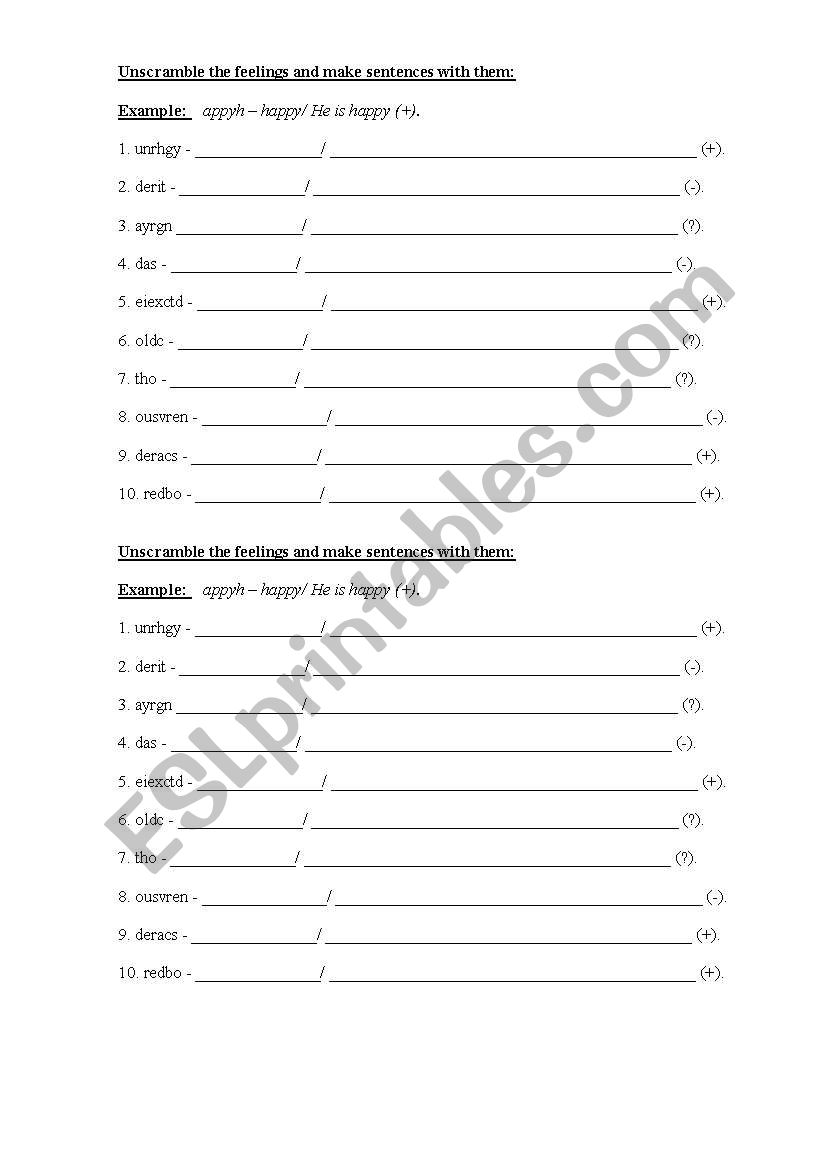 Feelings worksheet