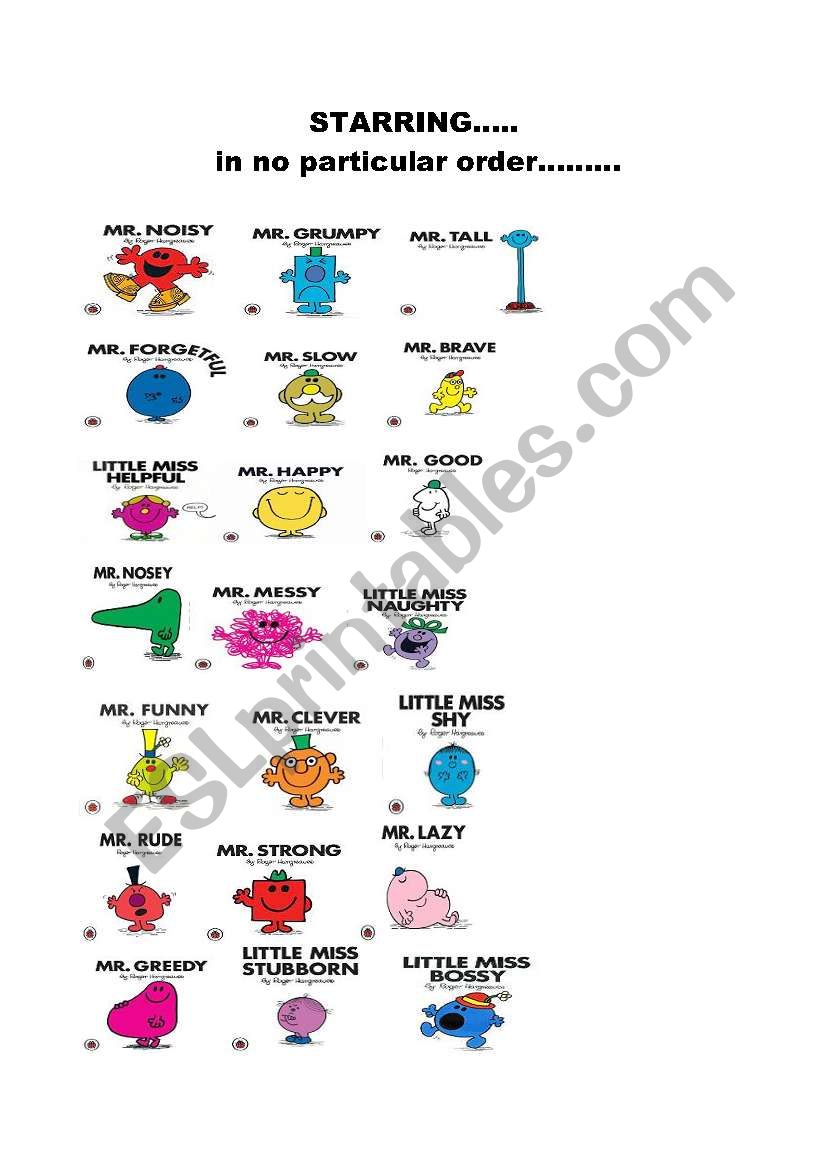 Mr Men bingo (part 4) worksheet