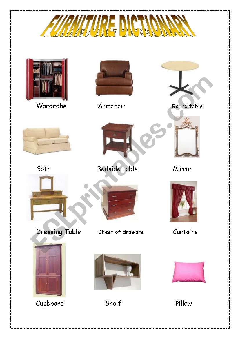 furniture dictionary worksheet