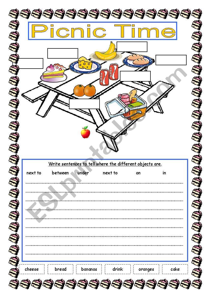 Picnic Prepositions of place worksheet