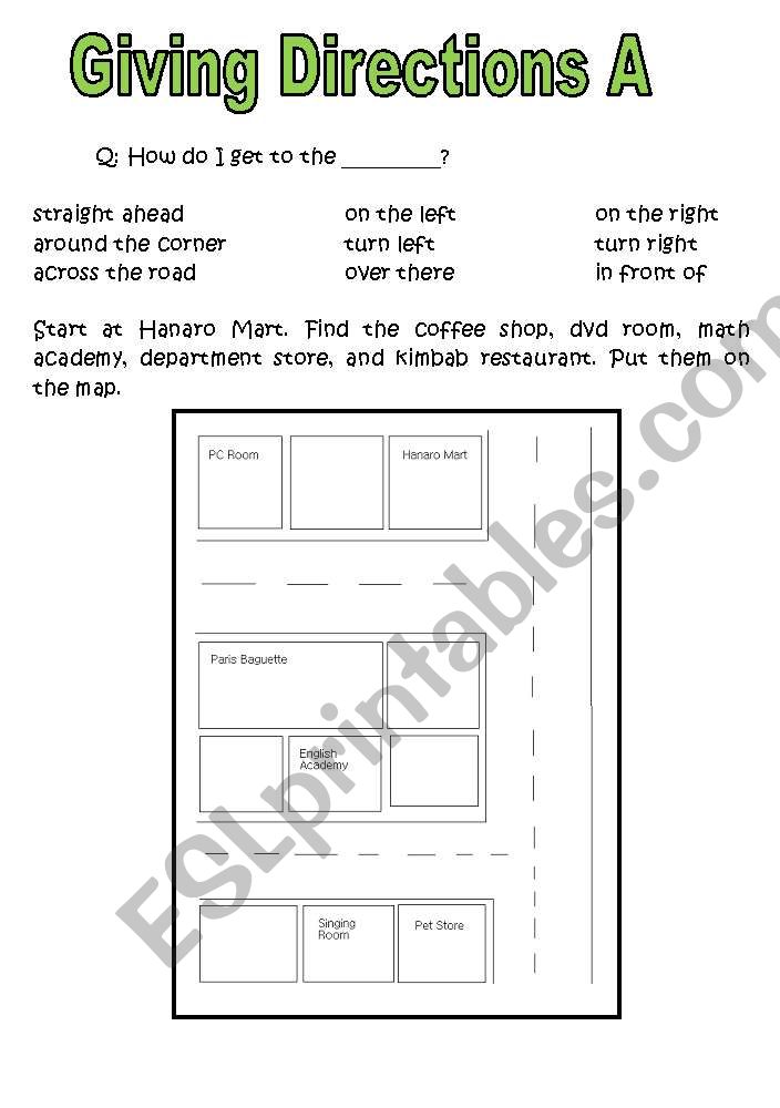 Giving Directions Info Gap worksheet