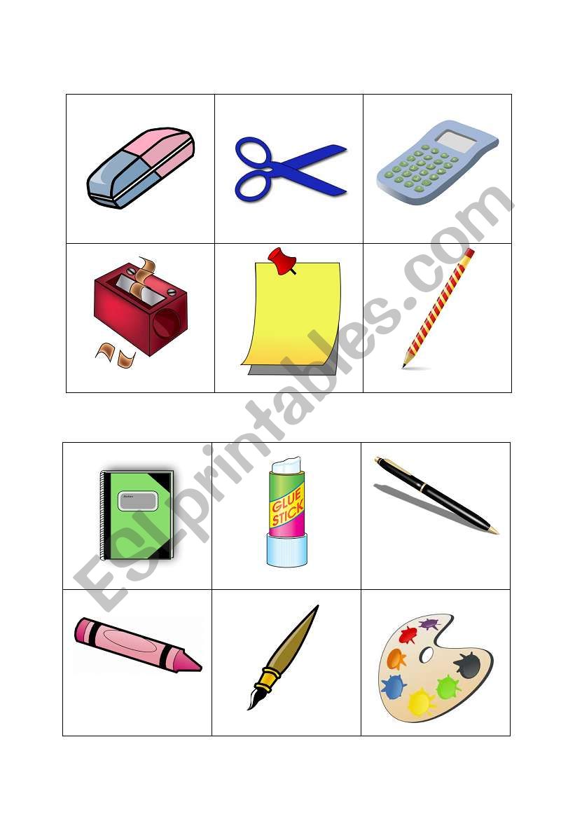 School supplies bingo cards part 7