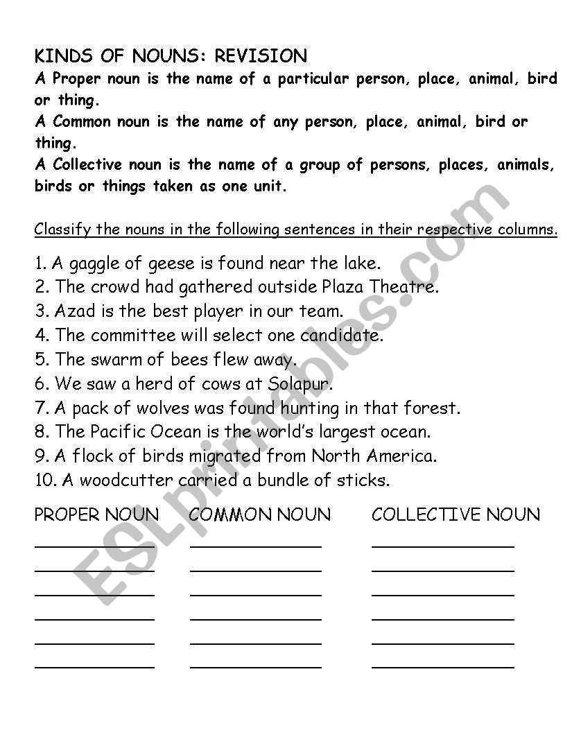 nouns worksheet