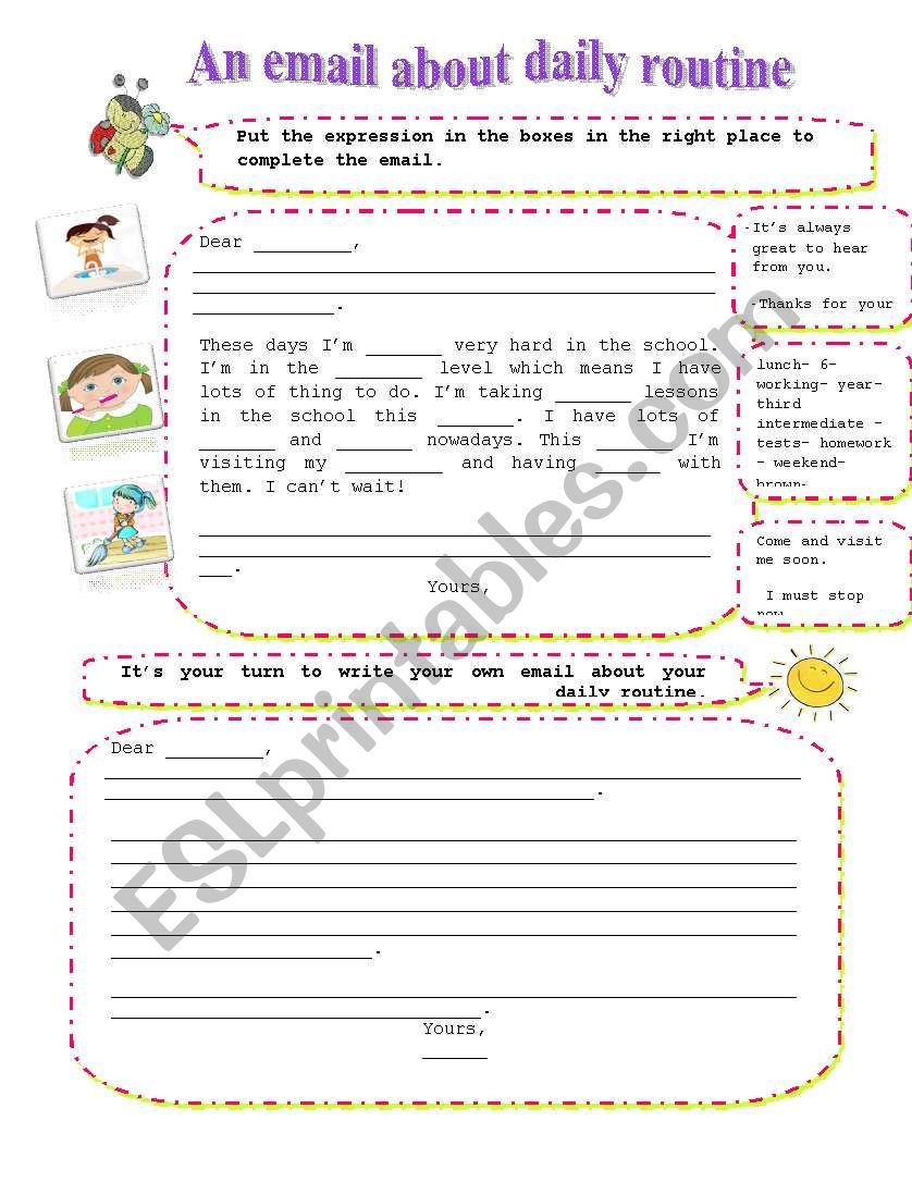 daily routine email worksheet