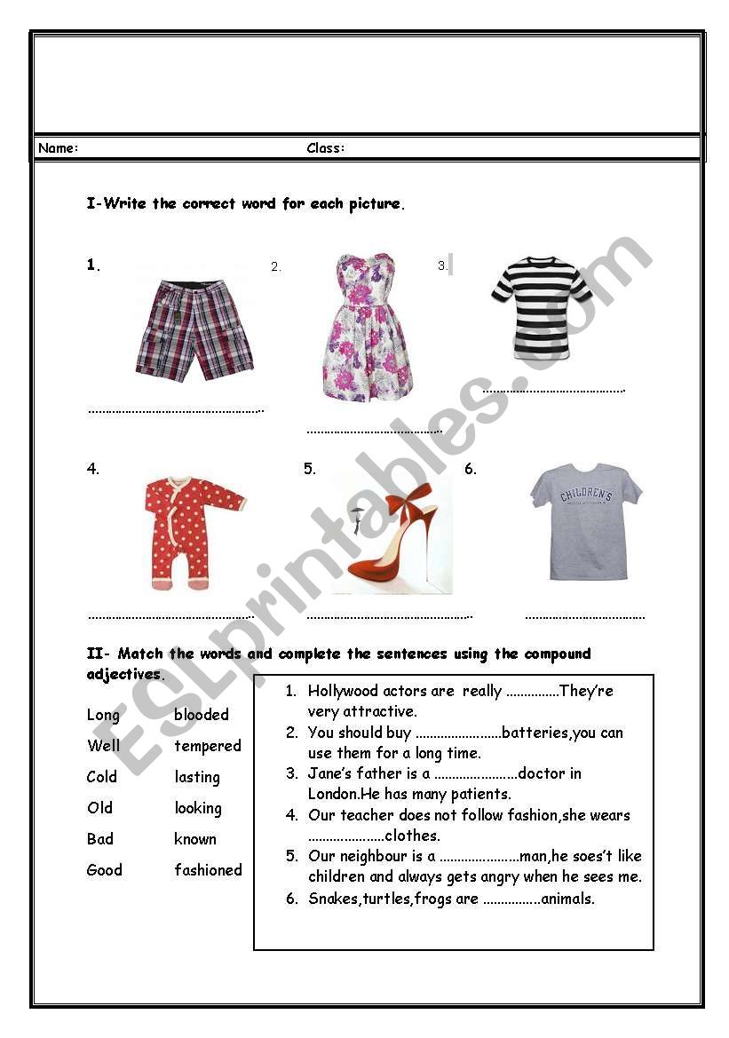 clothes-compound adjectives worksheet