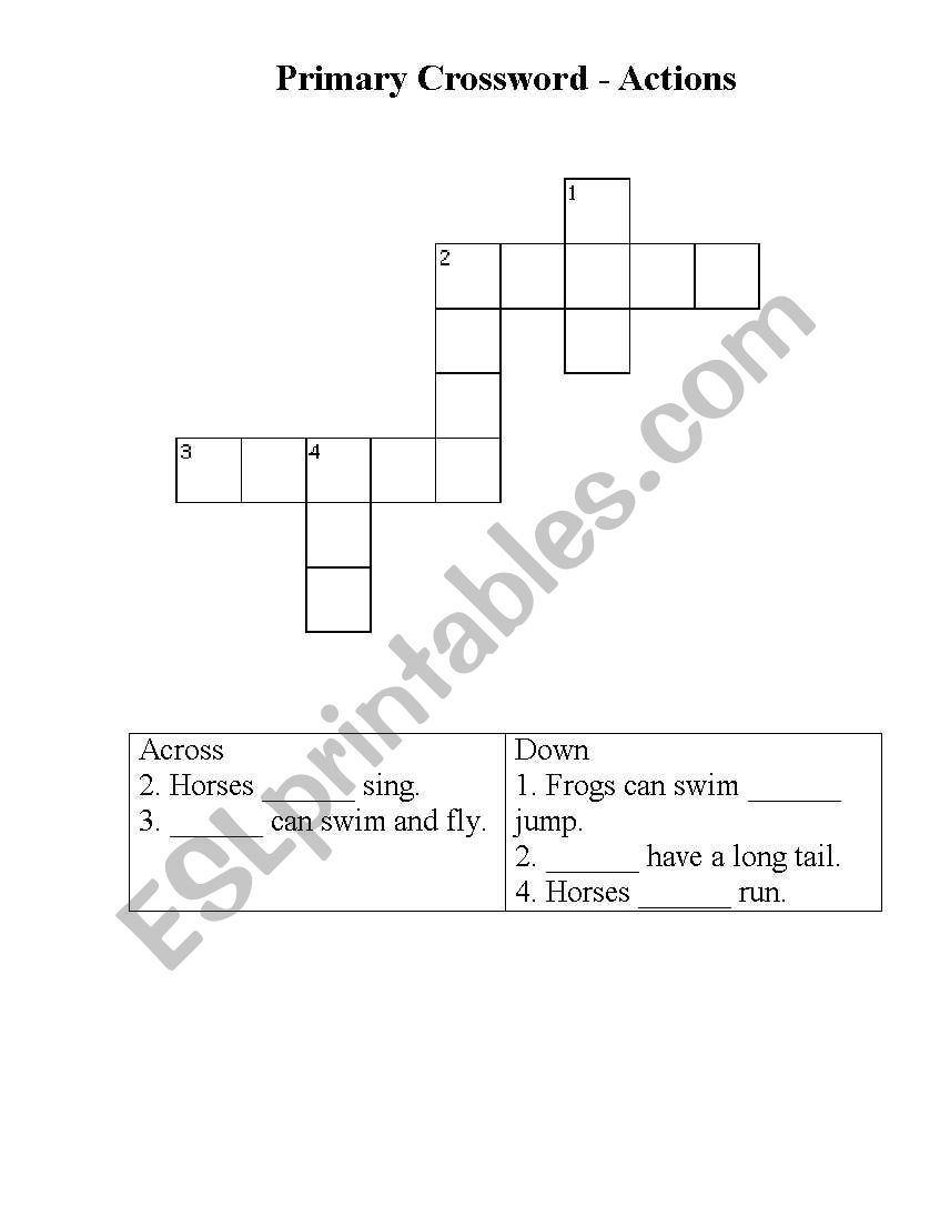 Primary Crossword - Actions worksheet