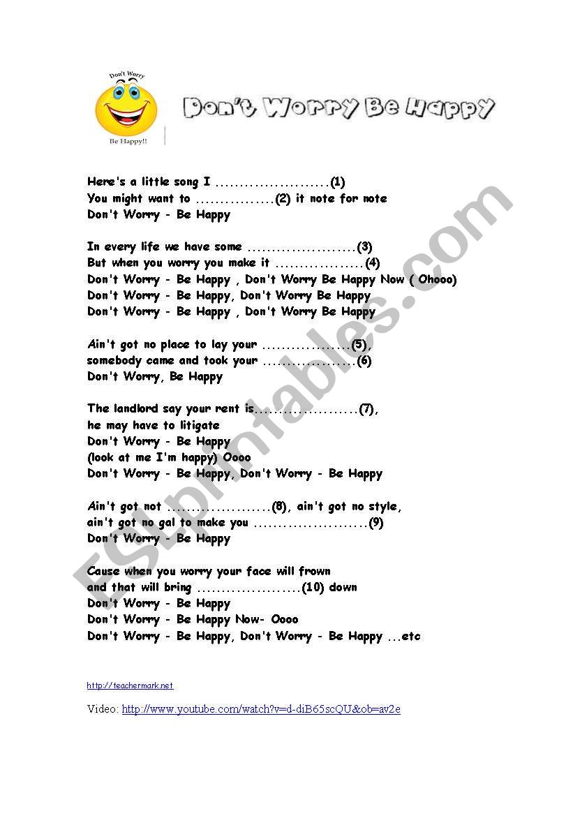 Dont Worry - Be Happy worksheet