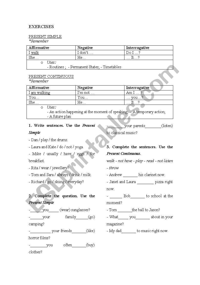 Present Simple / Continuous worksheet