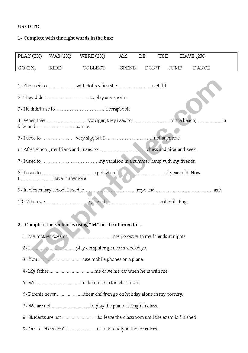 Used to worksheet