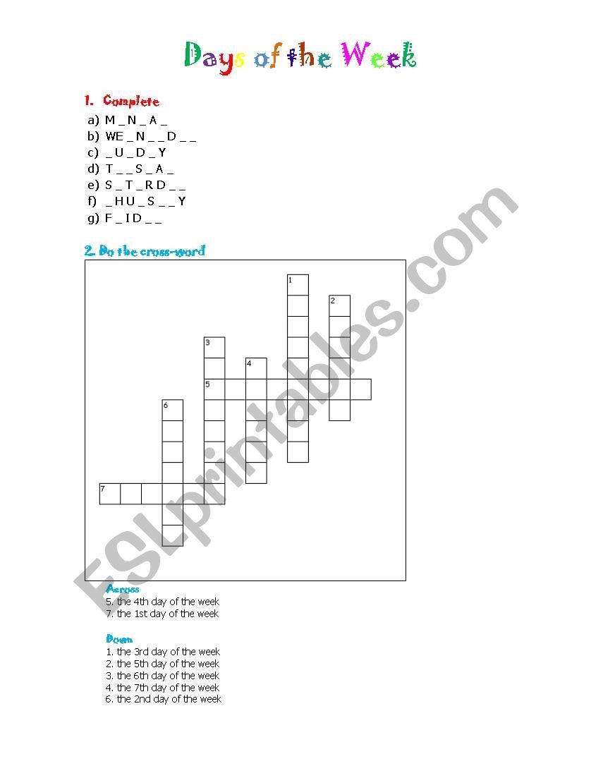 Days of the Week worksheet