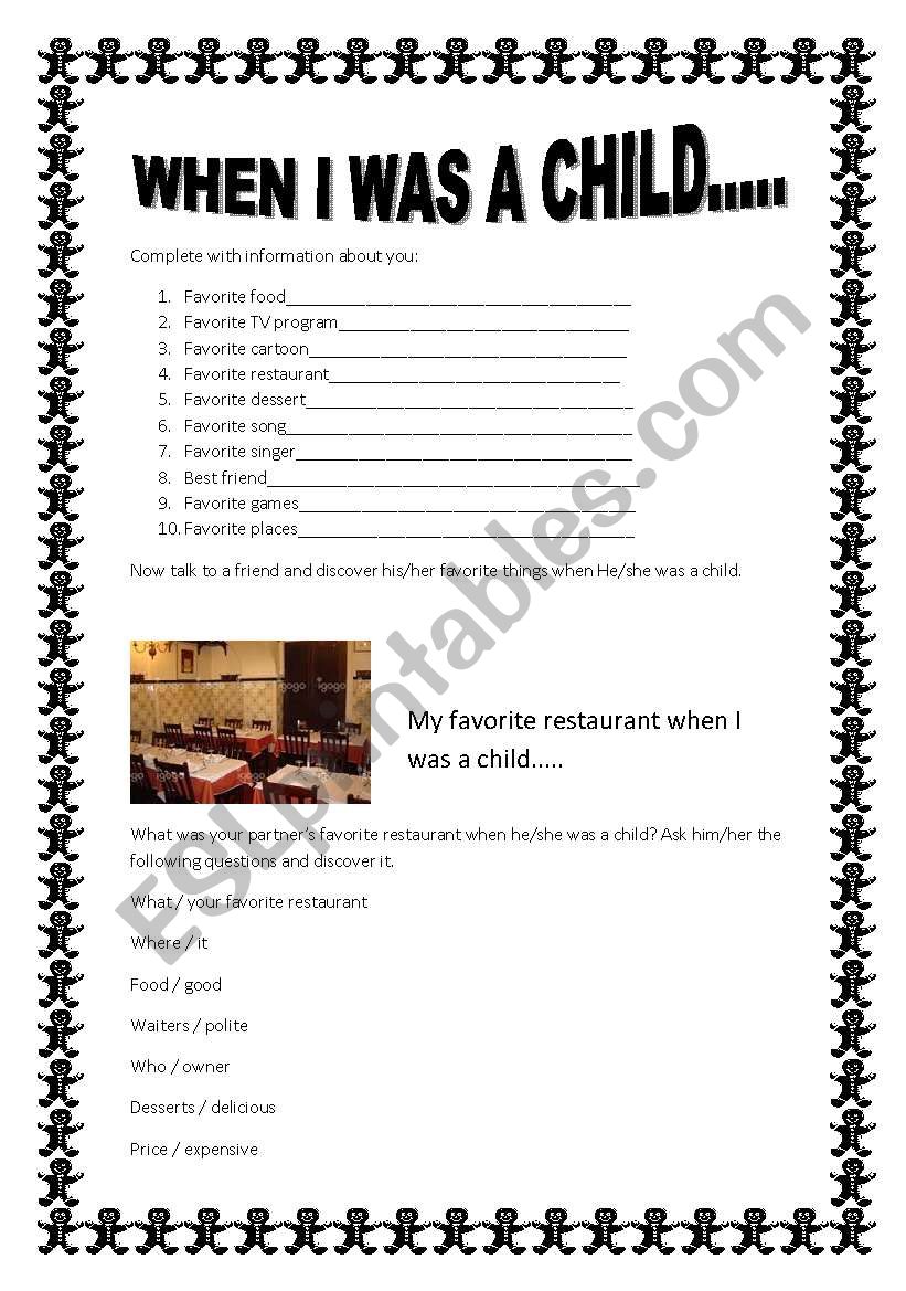 When I was a child..... worksheet