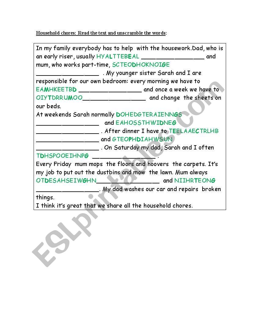 houseworks worksheet