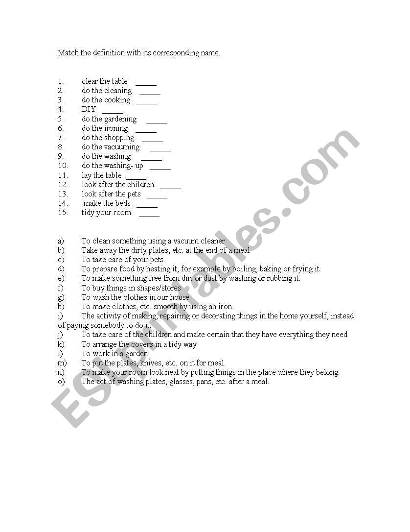 match  worksheet