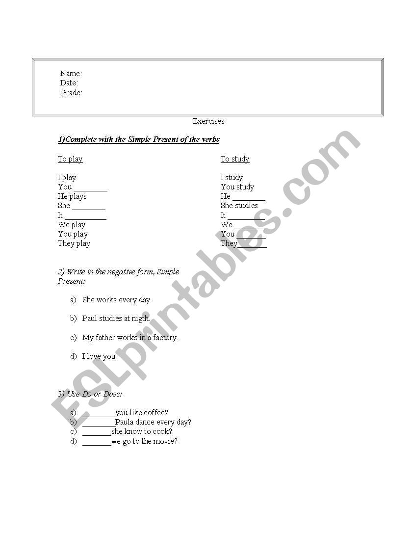 simple present activities worksheet