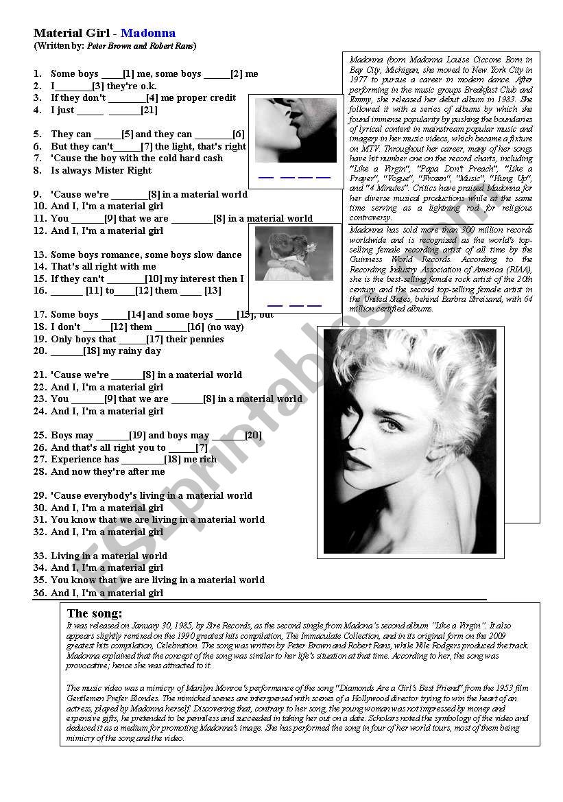 Material Girl - Madona worksheet