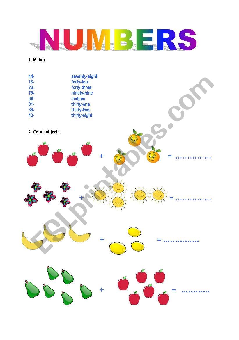 numbers worksheet