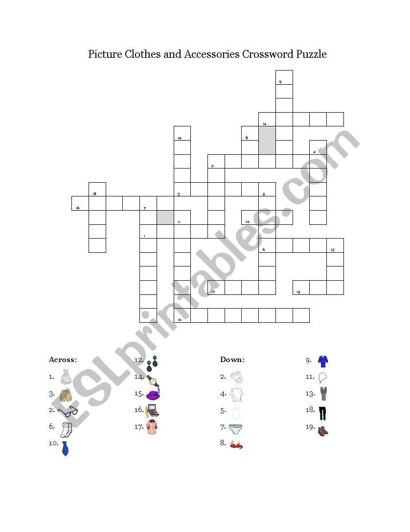 Picture Clothes and Accessories Crossword Puzzle