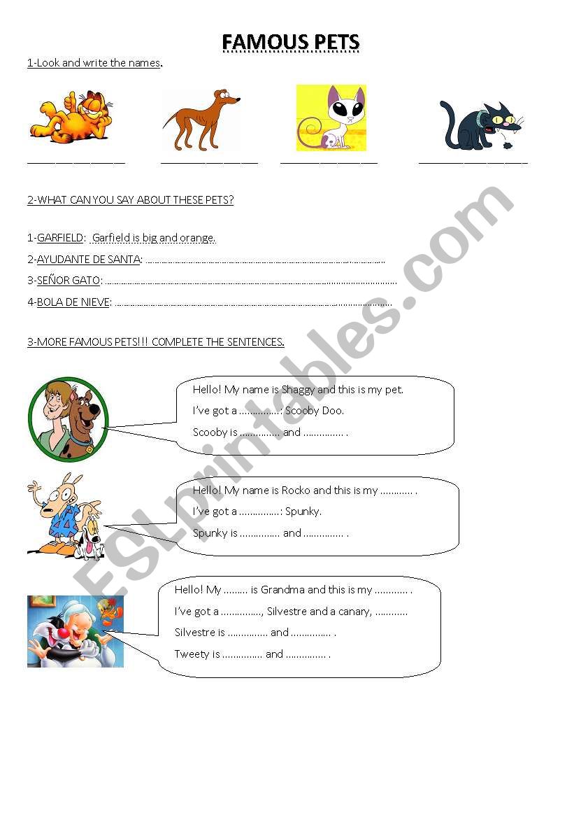 famous pets worksheet