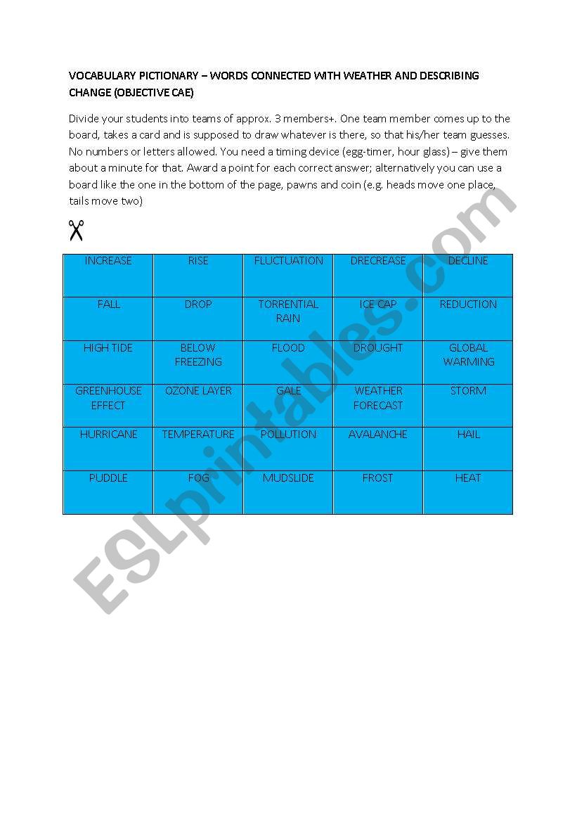 Pictionary - vocabulary regarding weather and change