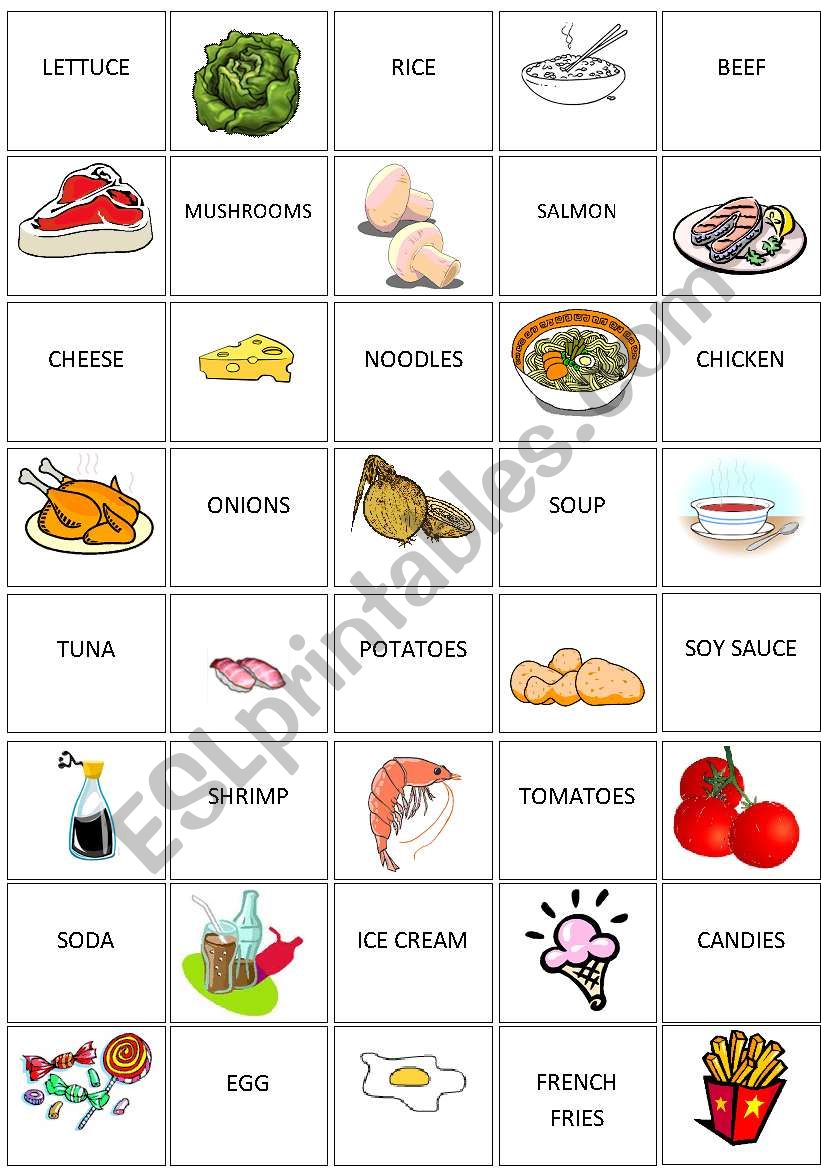 Food memory game worksheet