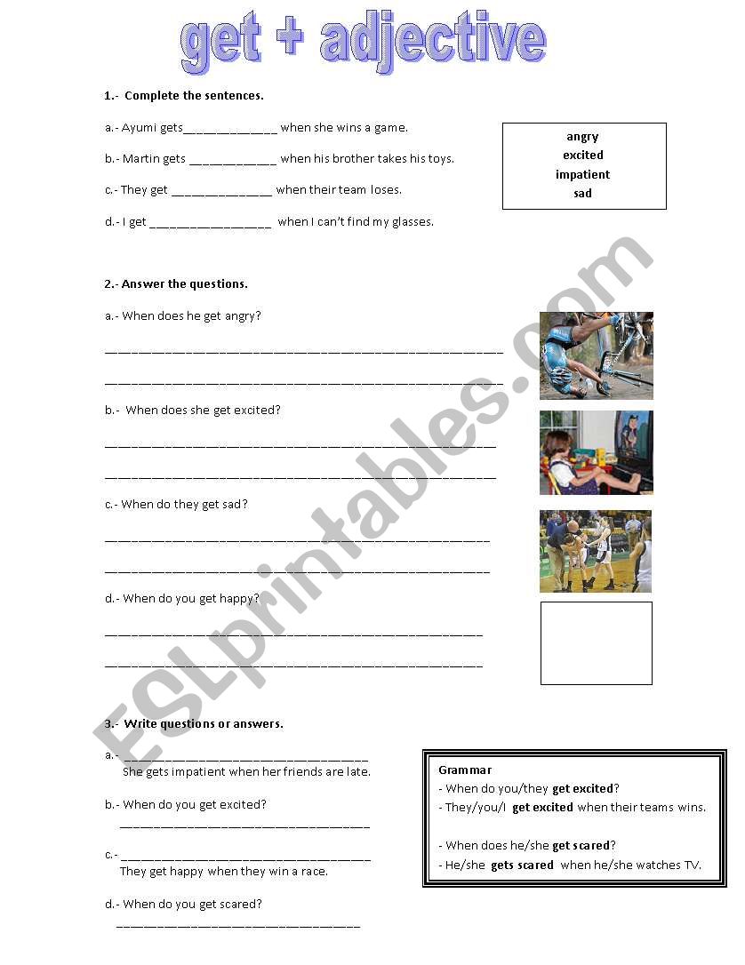 get + adjective worksheet