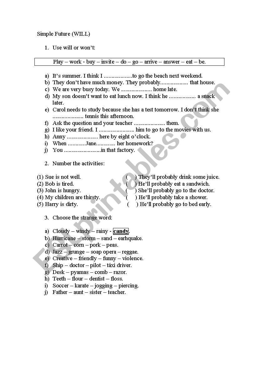 Simple future worksheet