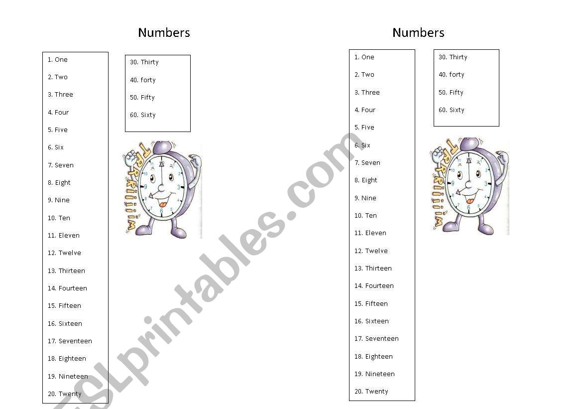 Numbers  worksheet