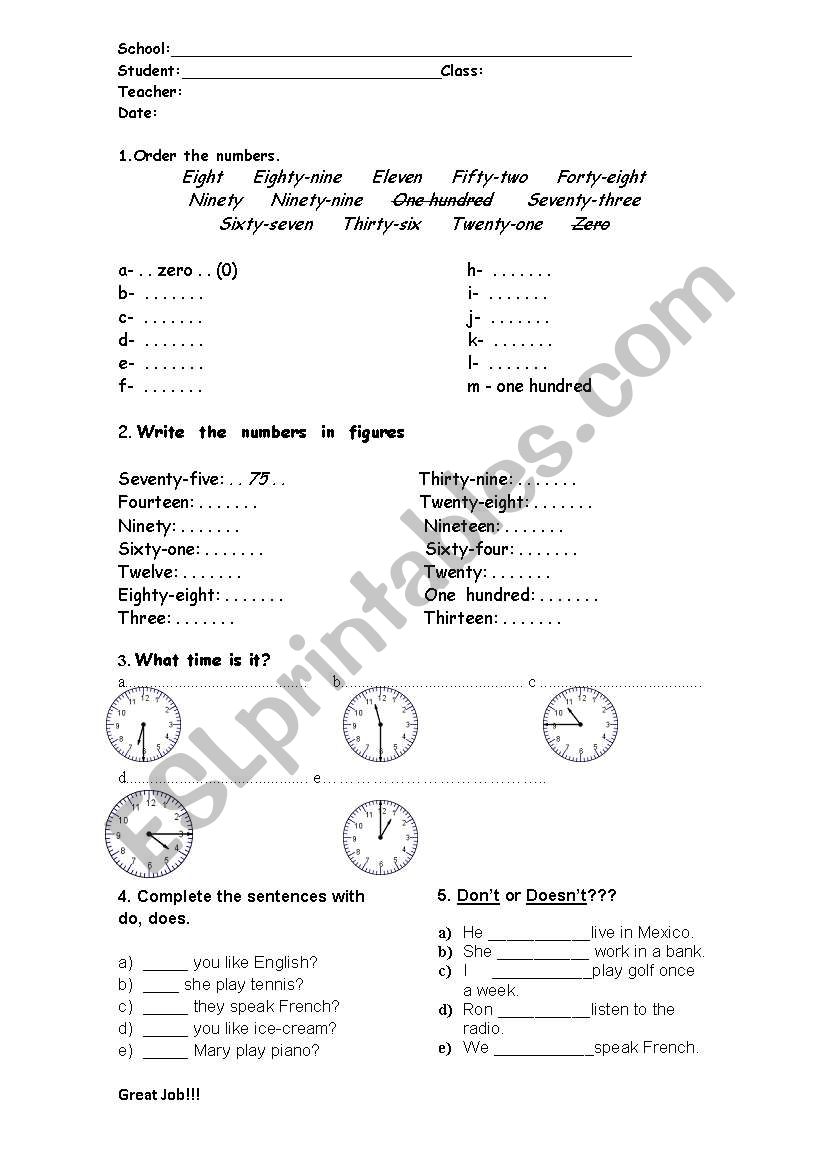 Test for 6 grade. worksheet