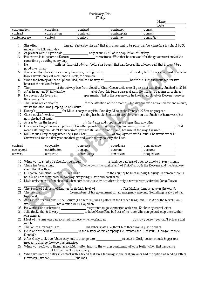 Vocabulary Test Day 11 (LinguaForum)