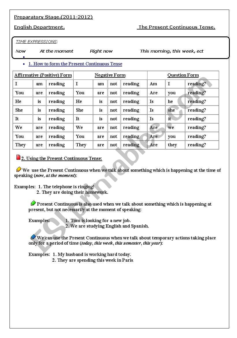 the present continuous tense worksheet