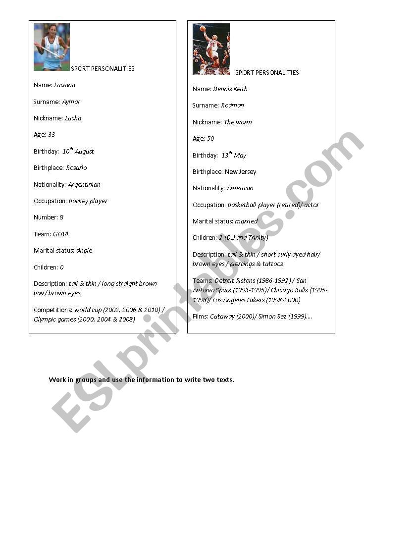 Personal information cards worksheet