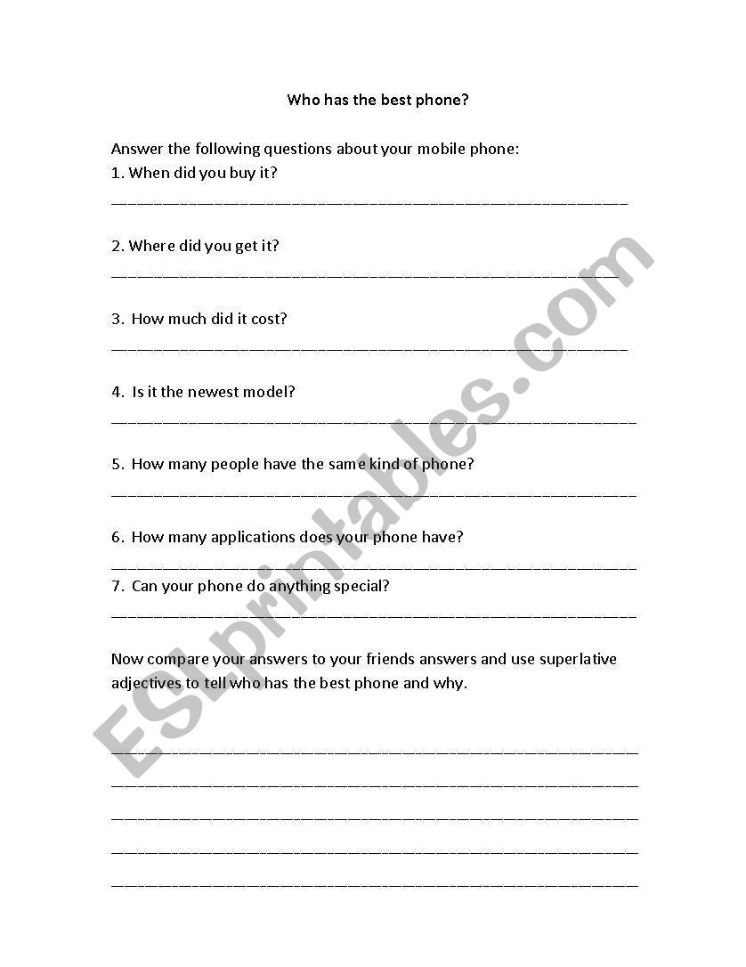 the best phone worksheet