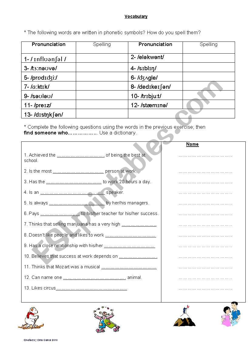 Vocabulary worksheet