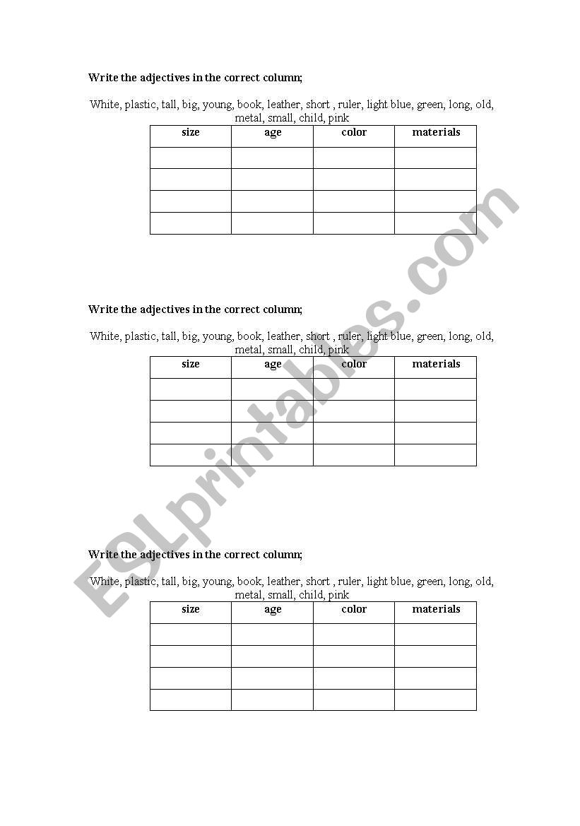 ADJECTIVES worksheet