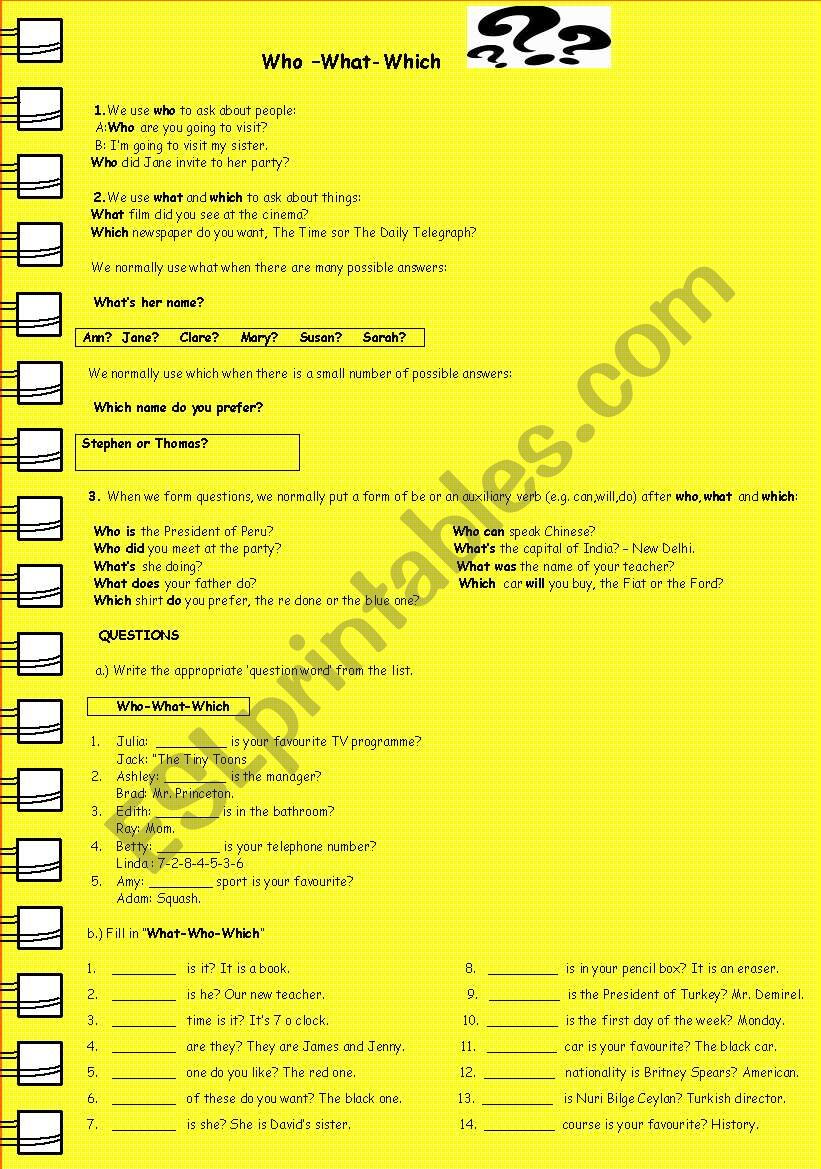 Question Words worksheet